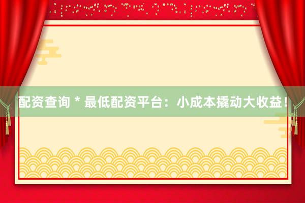 配资查询 * 最低配资平台：小成本撬动大收益！
