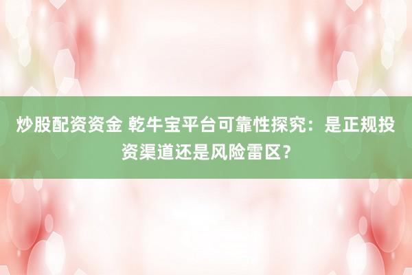 炒股配资资金 乾牛宝平台可靠性探究：是正规投资渠道还是风险雷区？