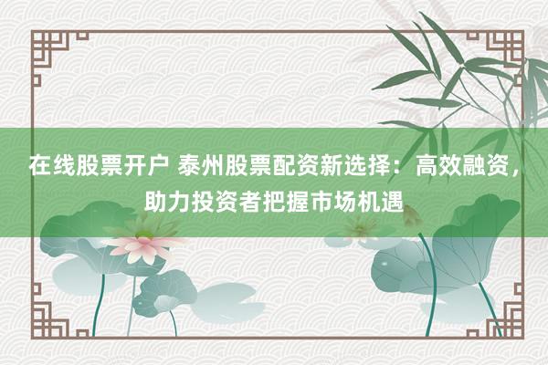 在线股票开户 泰州股票配资新选择：高效融资，助力投资者把握市场机遇