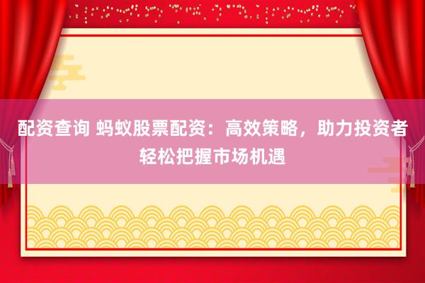 配资查询 蚂蚁股票配资：高效策略，助力投资者轻松把握市场机遇