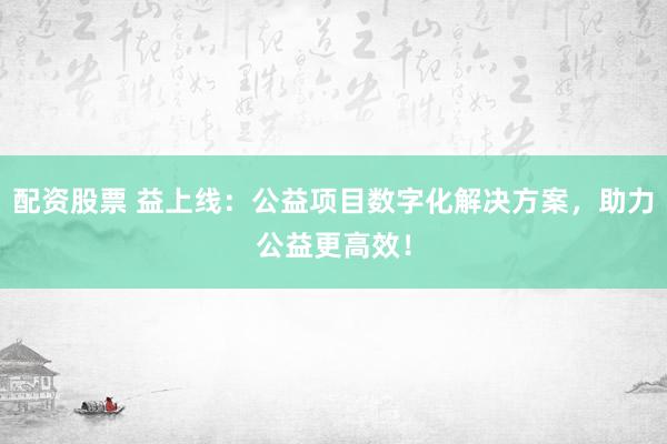 配资股票 益上线：公益项目数字化解决方案，助力公益更高效！