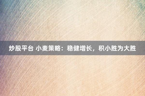 炒股平台 小麦策略：稳健增长，积小胜为大胜