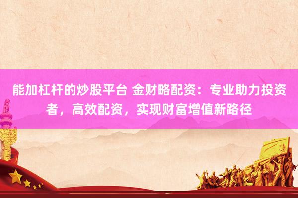 能加杠杆的炒股平台 金财略配资：专业助力投资者，高效配资，实现财富增值新路径