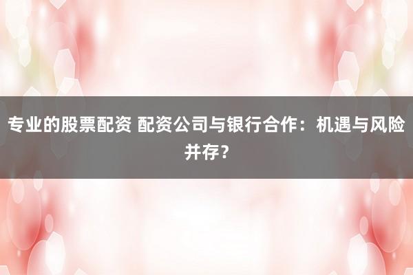 专业的股票配资 配资公司与银行合作：机遇与风险并存？