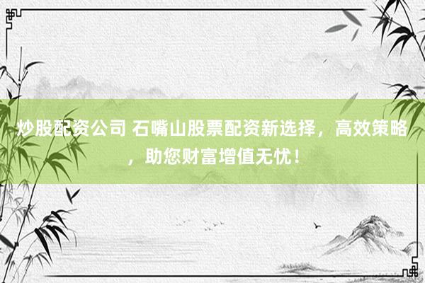 炒股配资公司 石嘴山股票配资新选择，高效策略，助您财富增值无忧！