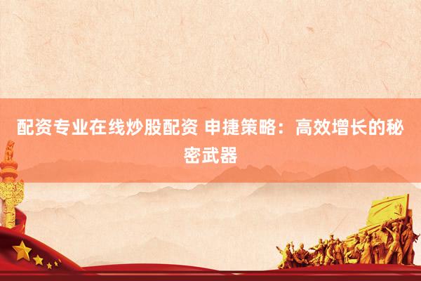配资专业在线炒股配资 申捷策略：高效增长的秘密武器
