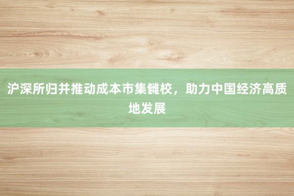 沪深所归并推动成本市集雠校，助力中国经济高质地发展